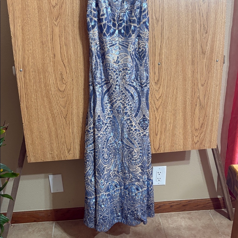 Camille La Vie Blue and nude Backless prom Dress - Picture 8 of 9